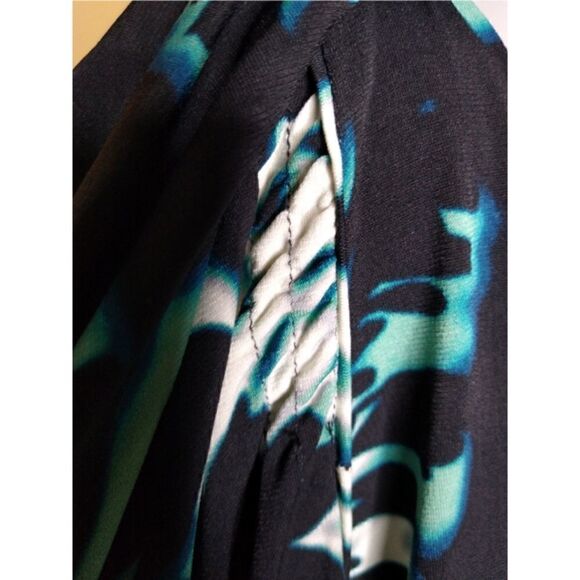 WORTHINGTON Stretch Drape Neck Sexy Blue/Green/Black/White Floral Top XL - Picture 4 of 8